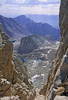 View east through a window near the summit of Mount Whitney