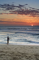 Sun Setting on fisherman on the beach of Half Moon Bay