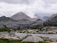Storm clouds over Lake Marie along the John Muir Trail