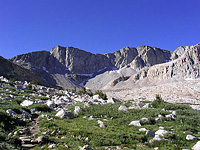 View south just North of Mather Pass on the John Muir Trail