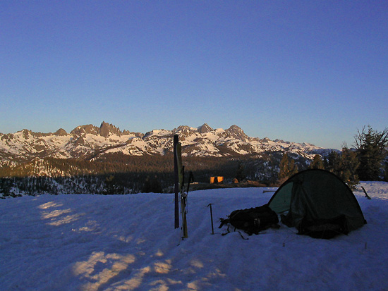 Photo of sunrise from my camp in late winter at Minaret Summit