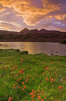 Sunset over Greenstone Lake in Twenty Lakes Basin of the Hoover Wilderness and High Sierra