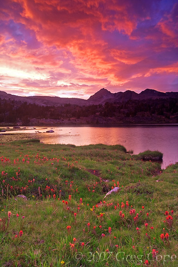 Sunset in Twenty Lakes Basin in the High Sierra