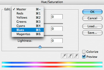 Photoshop hue and saturation tool