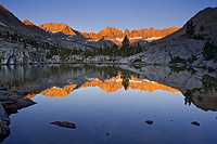 sunrise reflection off the Kaweah Peaks from lower Kaweah Basin